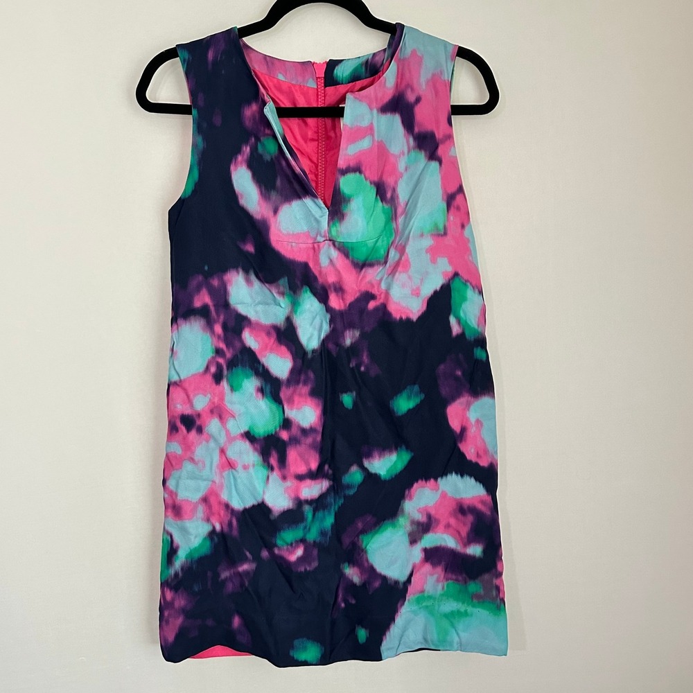 Kate Spade Sleeveless Dress Tye Dye Watercolor Print‎ V Neck Back Zip Size 8